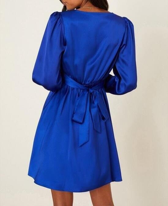 Dorophy Perkins Blue Satin Wrap Mini Dress Size 12