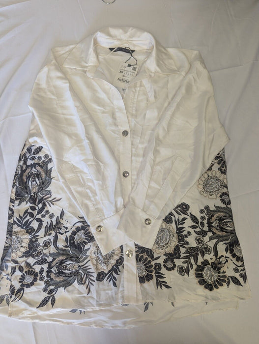 Zara White Floral Shirt XS