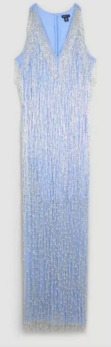 Karenmillen Beaded Fringed V Neck Embellished Maxi Dress - UK8