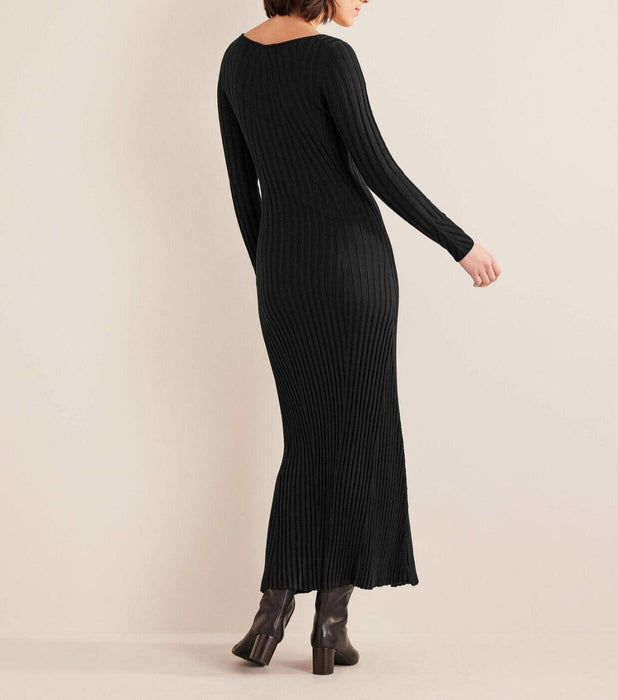 Boden Ribbed Knitted Maxi Dress Black Size UK 16R