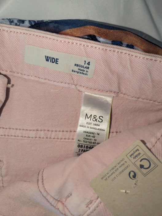 M&S straight ankle grazer high rise pink jeans size 14 regular