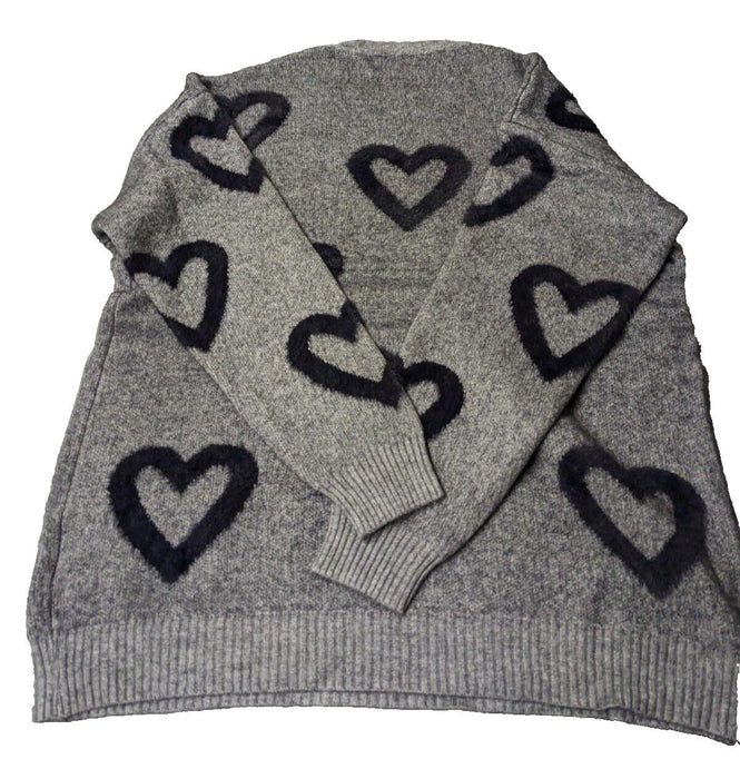 Sweet Lady Heart Design Knitted Sweatshirt Grey Size TU