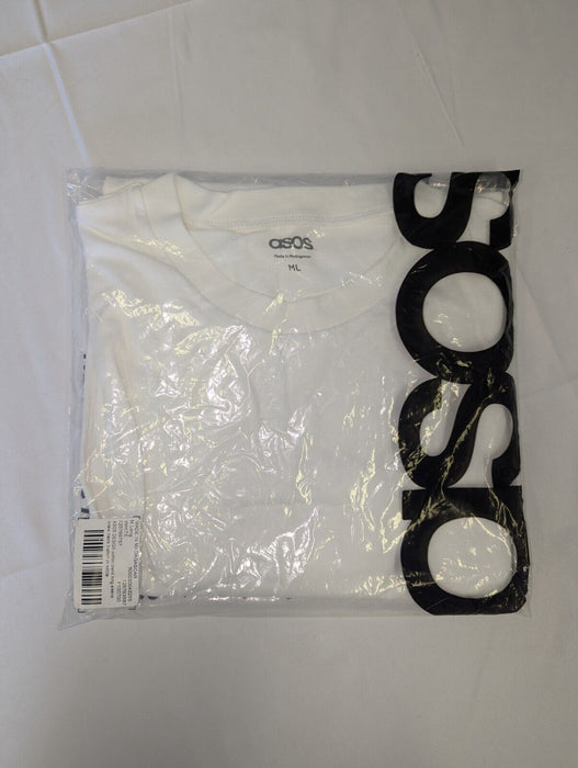 ASOS DESIGN cotton blend long sleeve crew neck t-shirt in white medium long