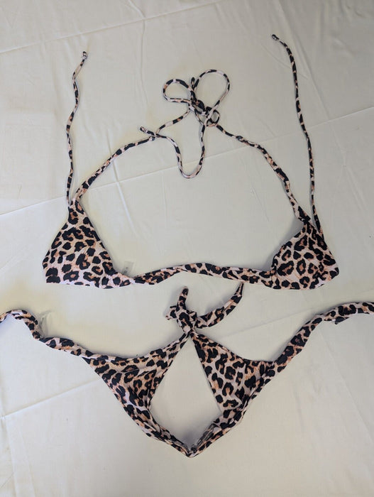 SHEIN Swim Summer Beach Leopard Print Crisscross Halter Bikini Set