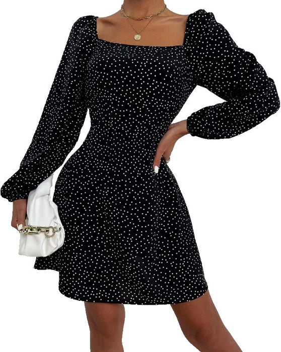 SHEIN Frenchy Polka Dot Lantern Sleeve Square Neck Dress Medium