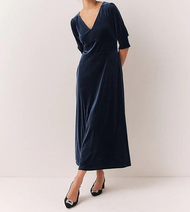 The White Company Jersey Velvet Fit & Flare Dress Navy Size 12