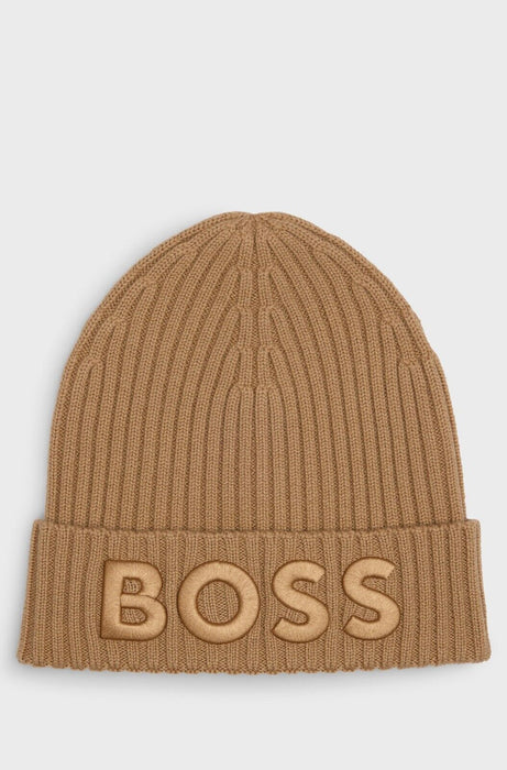 Boss Virgin Wool Beanie Brown