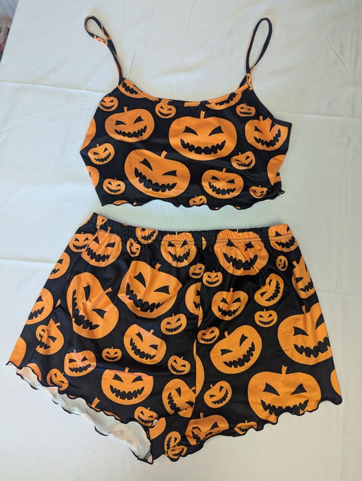 Womans Halloween Pyjama Set Pumpkins Large