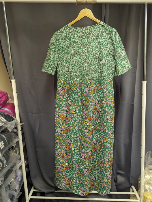 New Look midi dress square neck ruched front green floral size 16 uk free post