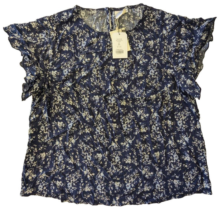 True Sage Flowered Top - Dark Blue - Size XXLarge