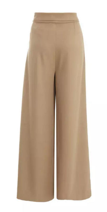 QUIZ High Waisted Wide Leg Trousers - Camel - Size UK 12