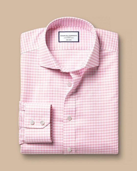 Charles Tyrwhitt Slim Fit Pink Gingham Non-Iron Twill Cutway Shirt Slim Fit