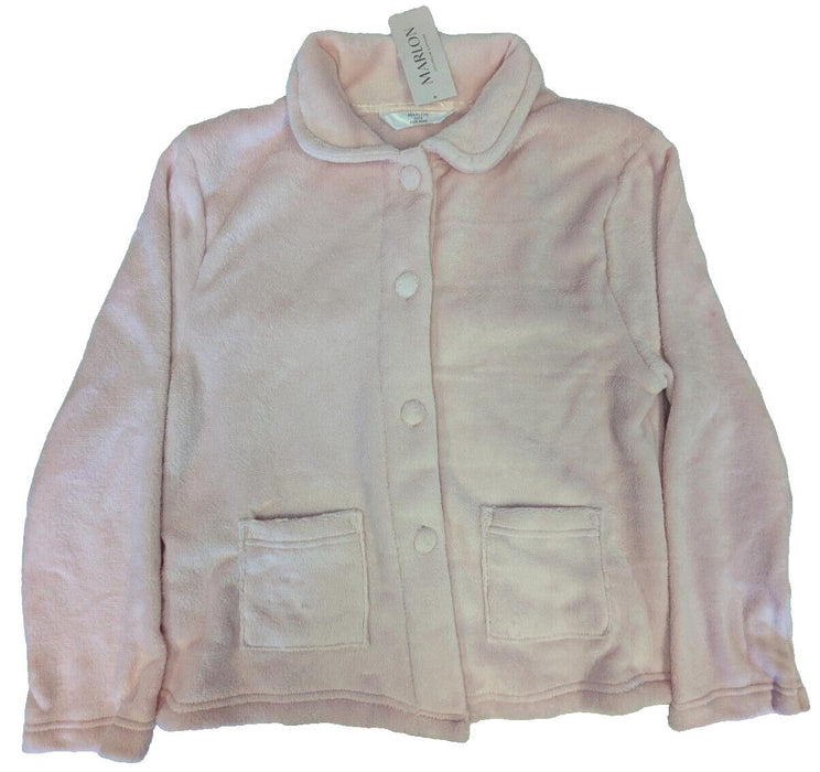 Marlon Sleepwear Fluffy Button Up Jacket - Pink - Size UK 12/14