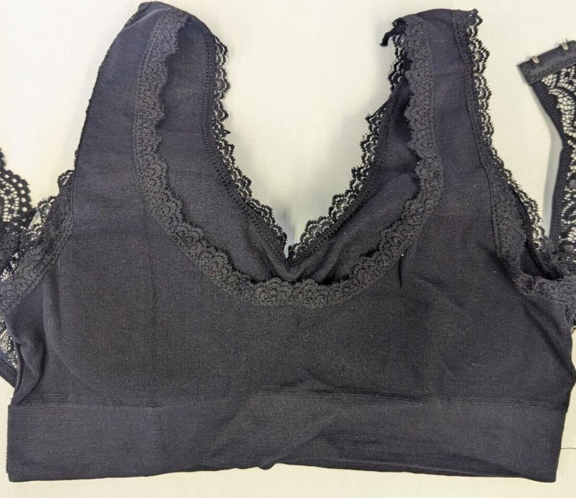 Women Black Bra - Flounce Lace Wireless - Large