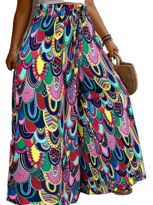 Shein Plus Size Full-Print Elastic Waisted Tie Super Wide-Leg Pants Beach - XXXL