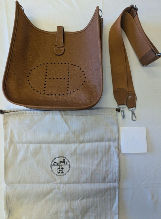 HERMES Evelyne III PM Brown Leather Shoulder Bag