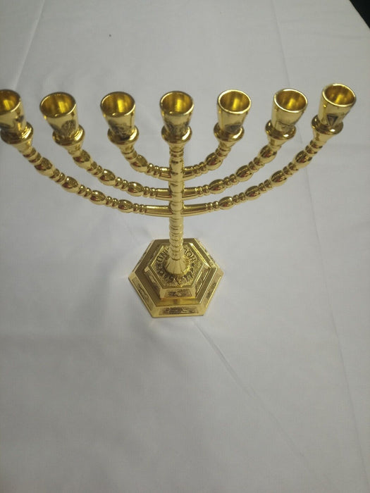 7 Branch Menorah Candle Holder Jerusalem Temple 12 Tribes of Israel Menorah