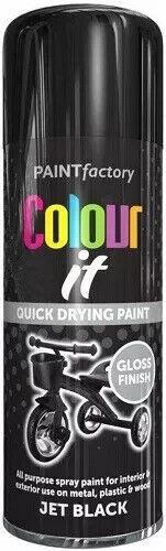 Paint Factory Colour It Quick Drying Spray Paint 250ml Jet Black Gloss Finish