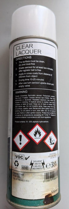 Aerosol Clear Lacquer High Gloss 500ml Spray Car Motorbike Van Caravan Bodywork