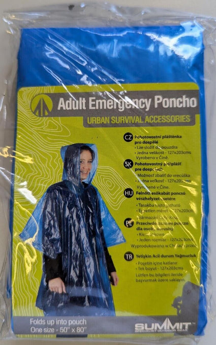 Summit - Adult Emergency Poncho - Blue - Size 50x60