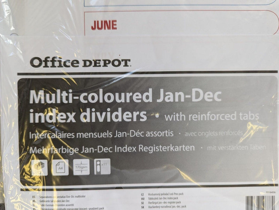 Office Depot Multi-Coloured Jan-Dec Index Dividers