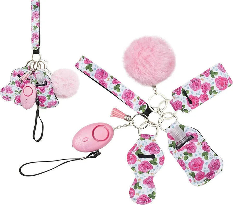 Pink Rose Safety Key Chain Set blue Fluffy