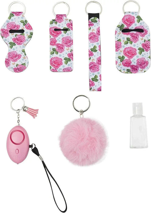 Pink Rose Safety Key Chain Set blue Fluffy