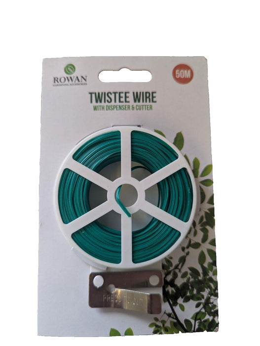 Rowan Twistee Tie Garden Wire 50m - Green Wire Dispenser & Cutter