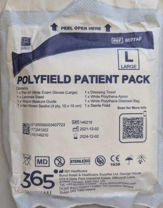 17 Polyfield Patient Pack Sz Large Apron Towel Swabs Gloves Bag Sterile Dressing