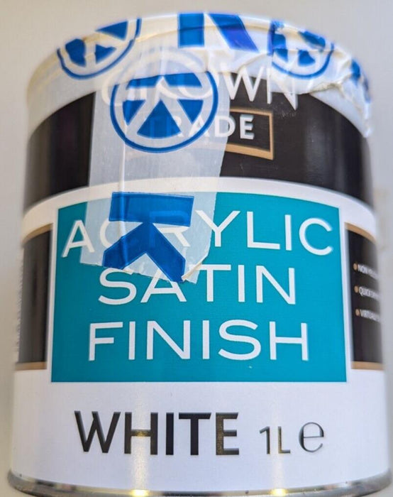 Crown Acrylic Satin Finish Paint - WHITE - 1 Litre