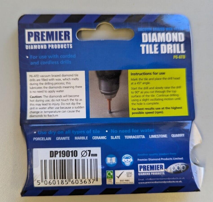 Premier Diamond Products P6- Atd Auto Cool Diamond Tile Drill Bits- 7mm