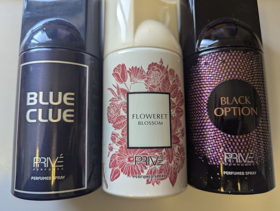 Prive Perfume Sprays x3 Mixed Scents (Displayed in images)