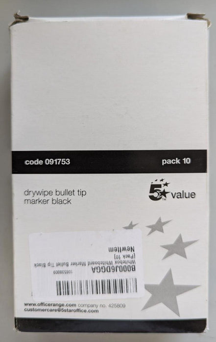 5 Star Value Drywipe Marker - Pack of 10 - Black