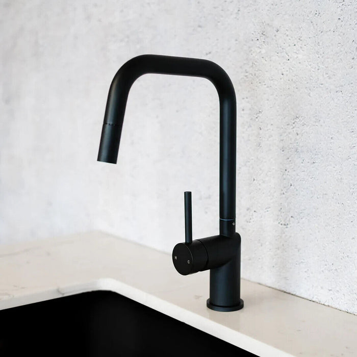 The Qualis Inico Matt Black Pull Out Kitchen Mixer Tap - TQC121