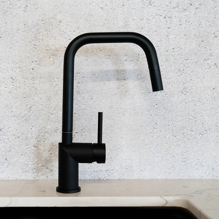 The Qualis Inico Matt Black Pull Out Kitchen Mixer Tap - TQC121