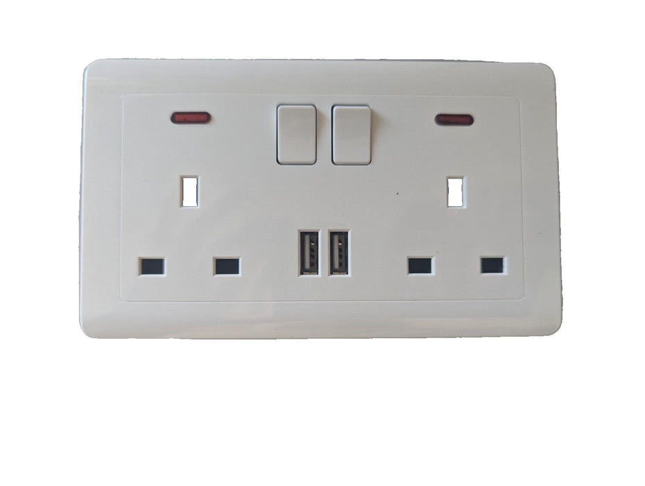 Double gang wall socket with usb charging ports