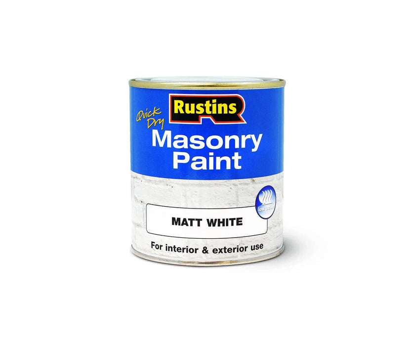 Rustins Quick Dry Masonry Paint WHITE Matt Finish 500ml