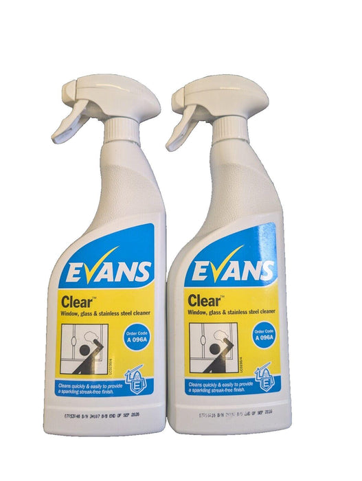 Evans Clear Window, Glass & Stainless Steel Cleaner 750ml x2