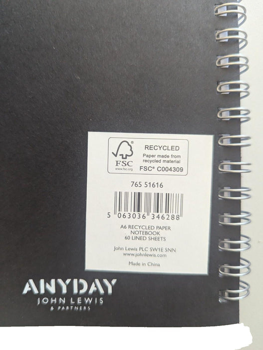 Black Small Notebook John Lewis A6