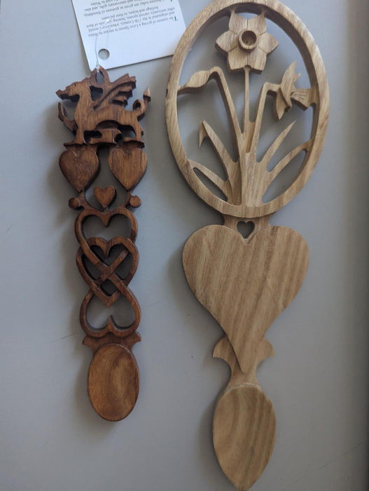 Vintage Welsh Love spoons X2 wooden hand carved