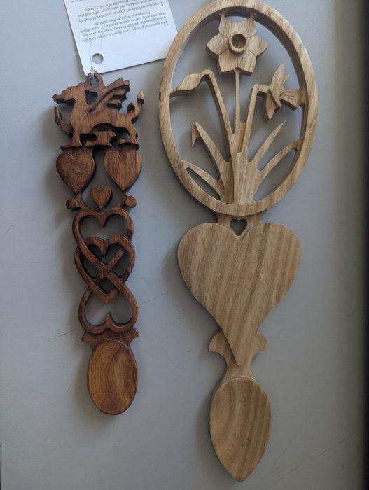 Vintage Welsh Love spoons X2 wooden hand carved