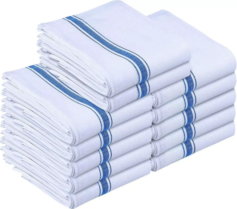 Utopia Towels 12 Pack Dish Towels 100% Cotton 38 x 64 cm Absorbent Blue/White