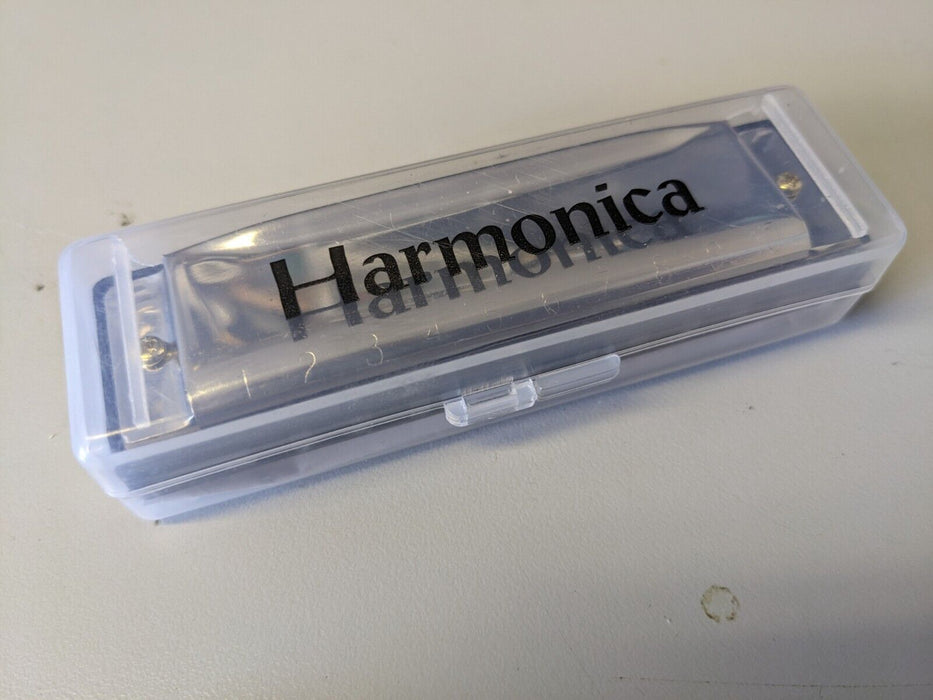 10 Hole Harmonica Mouth Organ Silver with Carry Case