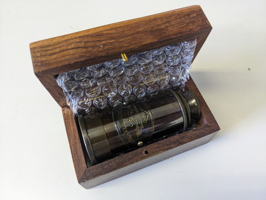 Victorian Marine Dark Brass Telescope in Wooden Box