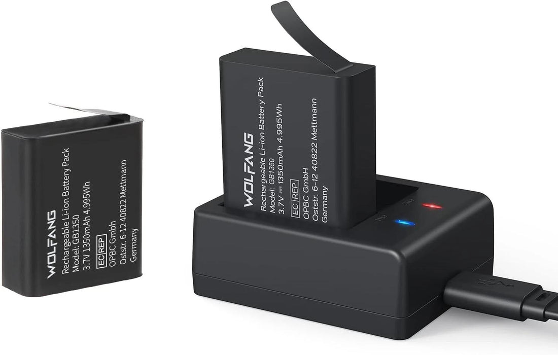 Action Camera Kit, Charging Kit with Two 1350 Mah Batteries & USB Charger GB1350