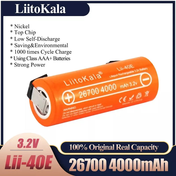 Lii-40E 3.2V 4000mAh LiFePO4 35A LiitoKala High Power Battery+Nickel Sheets