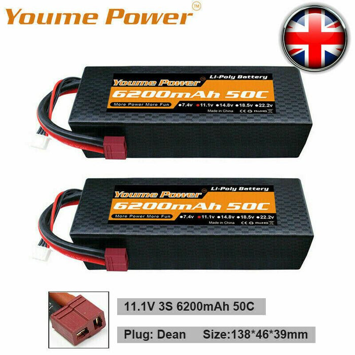 2x 3S 11.1V LiPo Battery 6200mAh 50C 1:7 FELONY 6S BLX Infraction Kraton Roller