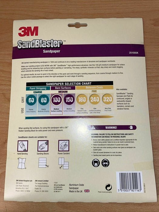 Sandpaper 100 Grit Medium 3 Sheet 2x Pack 3M Sandblaster 230mm x 280mm (9"x11")