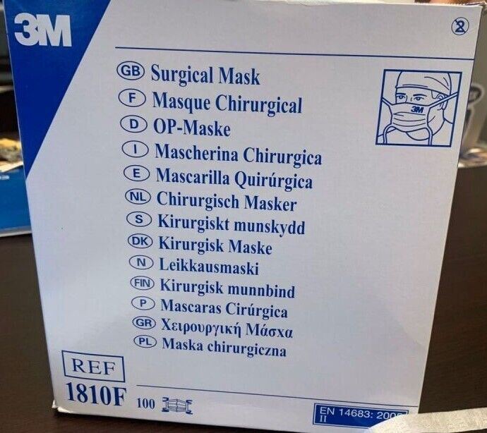 3M Surgical Mask 1810F (100 Pack) Tie-on fastening, Flat Pleated Design