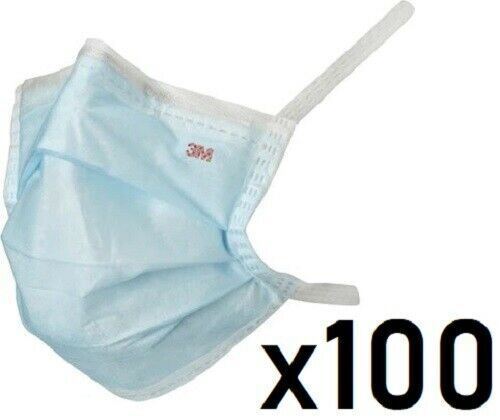 3M Surgical Mask 1810F (100 Pack) Tie-on fastening, Flat Pleated Design